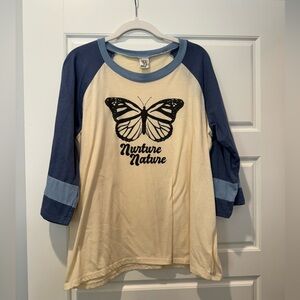 Camp Collection XL Cream/Blue Butterfly Nuture Nature Shirt